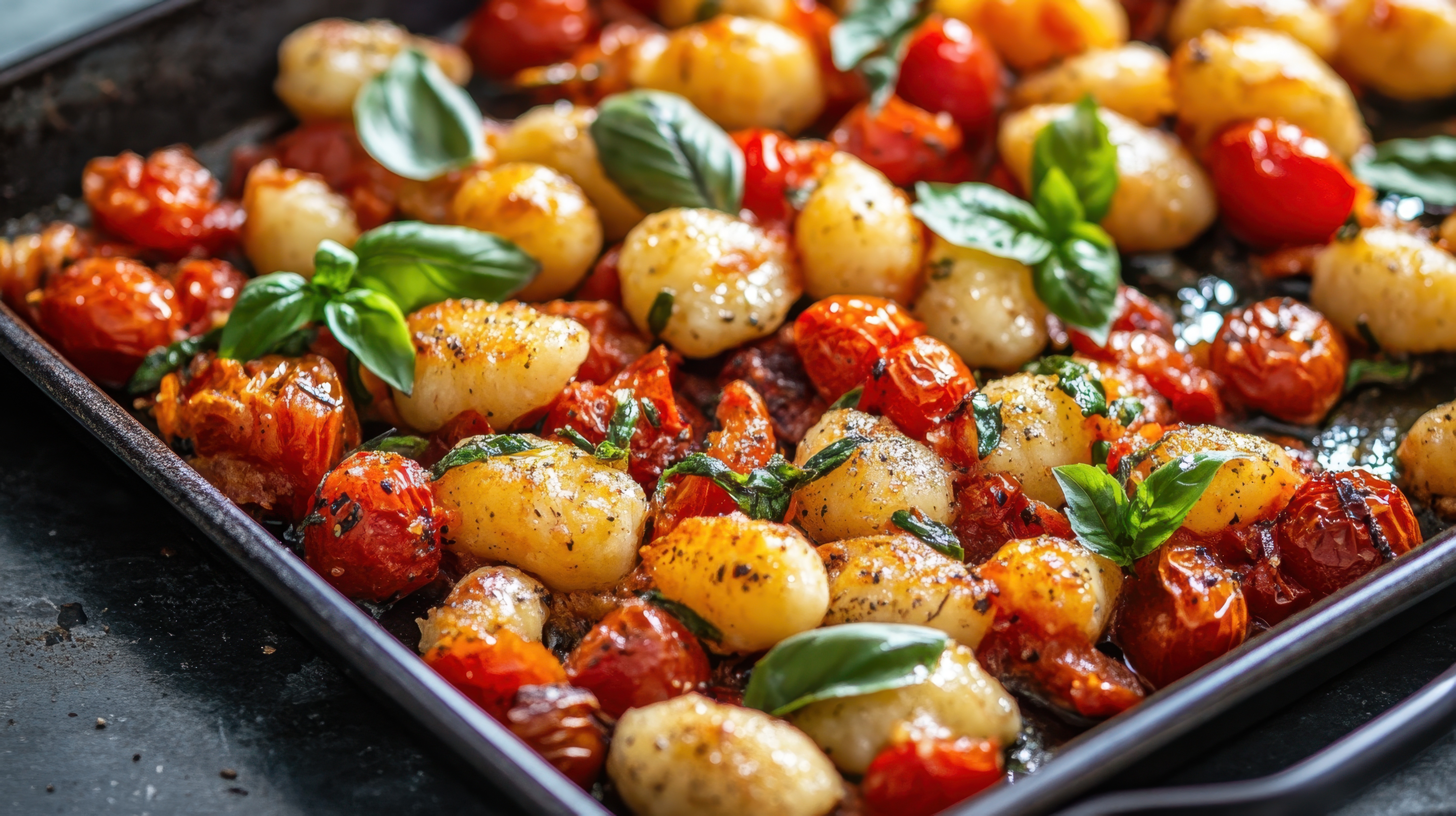 Sheet Pan Gnocchi with Roasted Tomatoes, Arugula and Burrata | Dan Pelosi aka GrossyPelosi