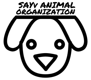 A simple black outline of a dog’s face with the text “SAYV ANIMAL ORGANIZATION” above it.