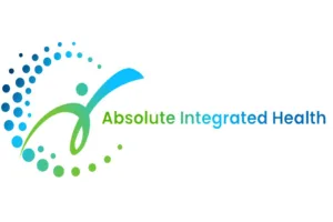 Logo for Absolute Integrated Health featuring a stylized human figure with green and blue dots forming a partial circle, and the company name in green and blue text on a white background.