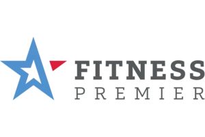 Logo with a blue star, a small red triangle, and the words "FITNESS PREMIER" in gray capital letters on a light background.